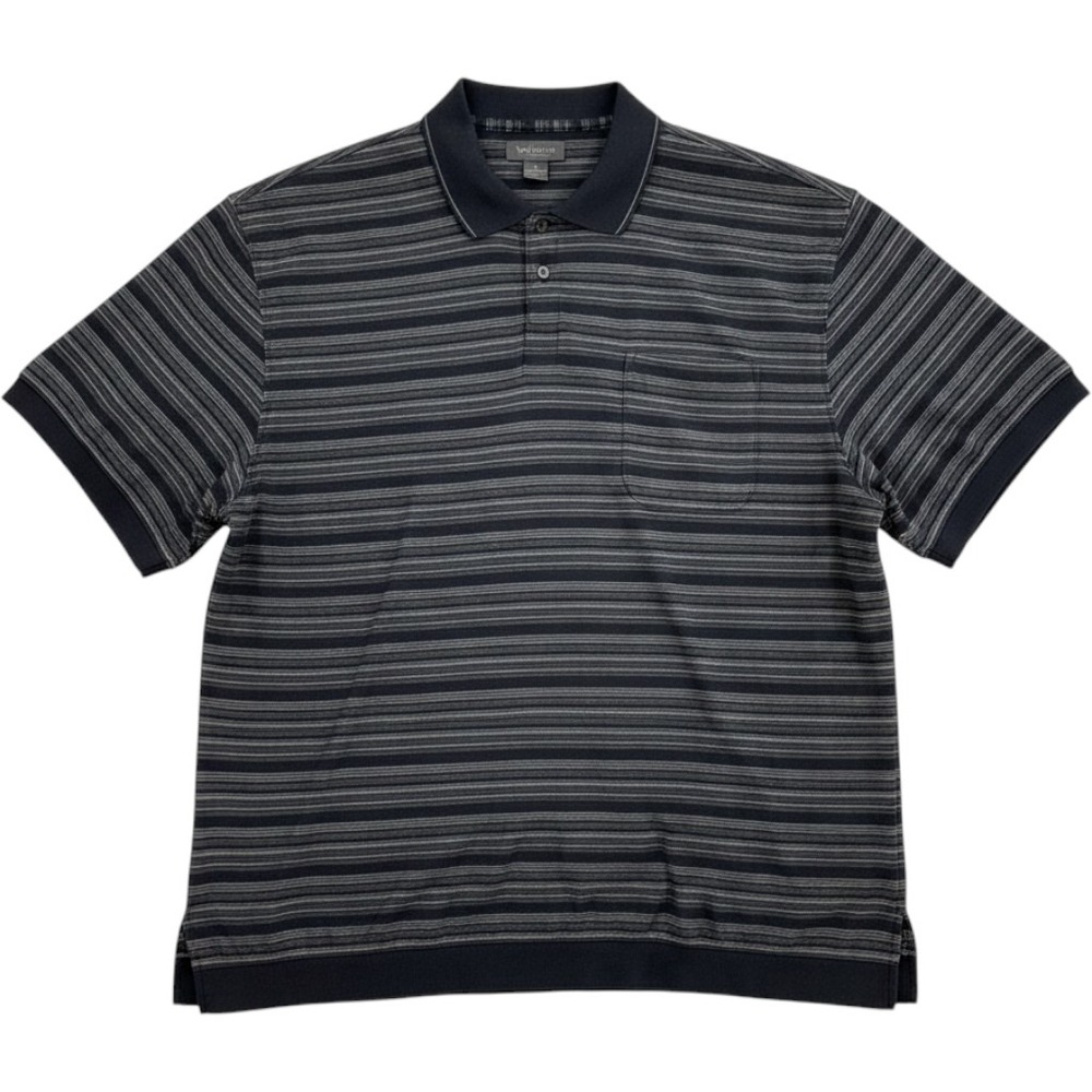 Van Heusen Polo Mens XL Black Striped Short Sleeve Pocket Banded Bottom NEW